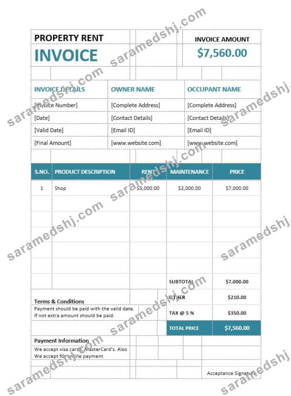 Property Rent Invoice Template